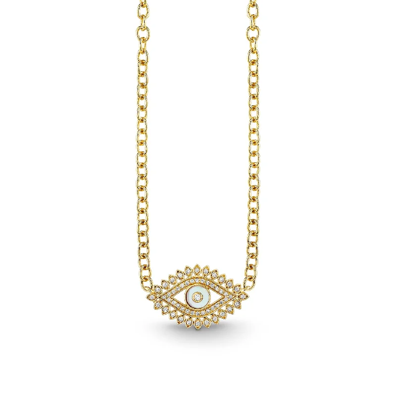 women boho necklaces -Gold & Diamond Eye Stone Inlay Necklace