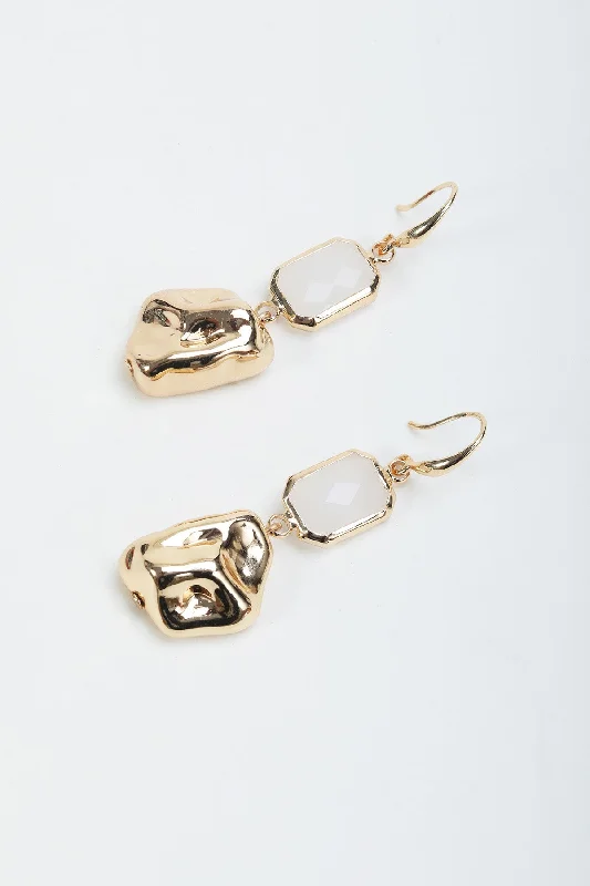 women butterfly earrings -Gold Embellished Drop Earrings