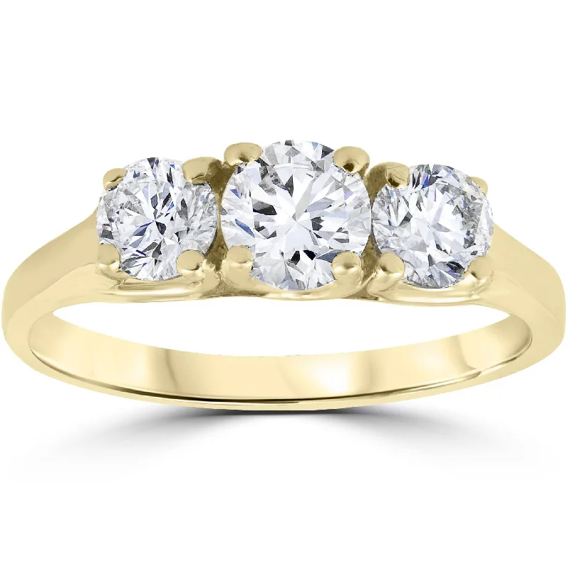 double band engagement rings -1 Ct Three Stone Lab Grown Diamond Engagement Ring 14k Yellow Gold