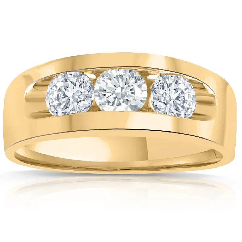 affordable rose gold engagement rings -2Ct Diamond Mens Three Stone Ring 10k Yellow Gold