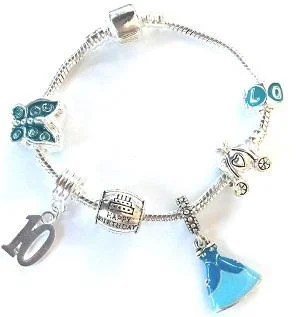 Children's 'Blue Princess 10th Birthday' Silver Plated Charm Bead Bracelet