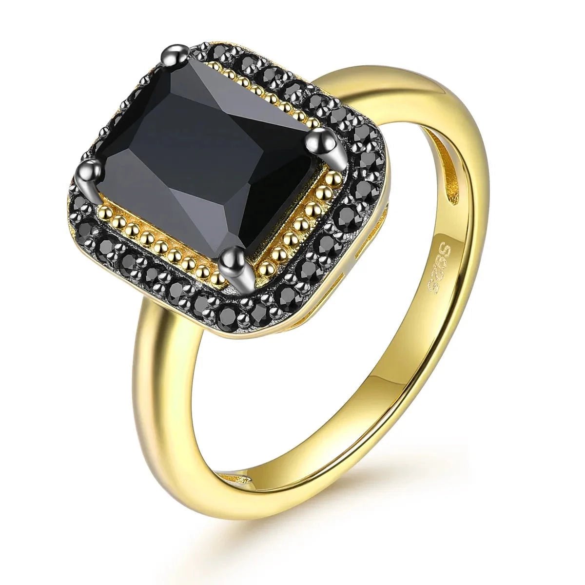 luxury solitaire engagement rings -2.6ct Radiant Cut Black Spinel Classic Halo Engagement Ring