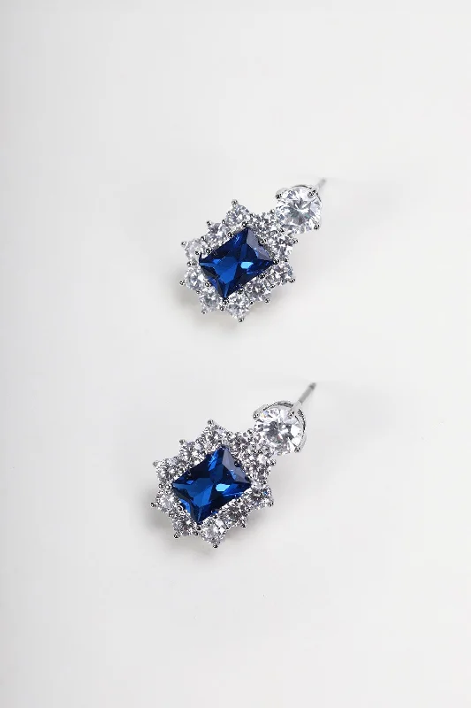 women gemstone stud earrings -Blue Square Stone Earring