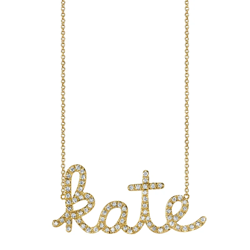 women chic gold necklaces -Gold & Diamond Large Custom Script Necklace