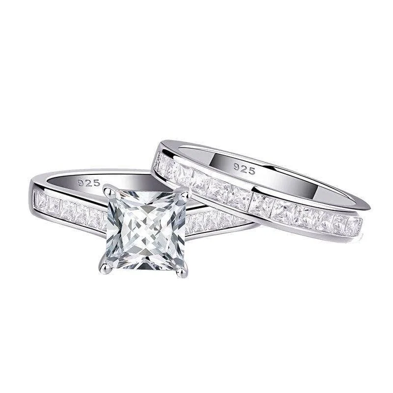 affordable rose gold engagement rings -2Pcs 1.25Ct Princess Cut Created Diamond Engagement Ring Set