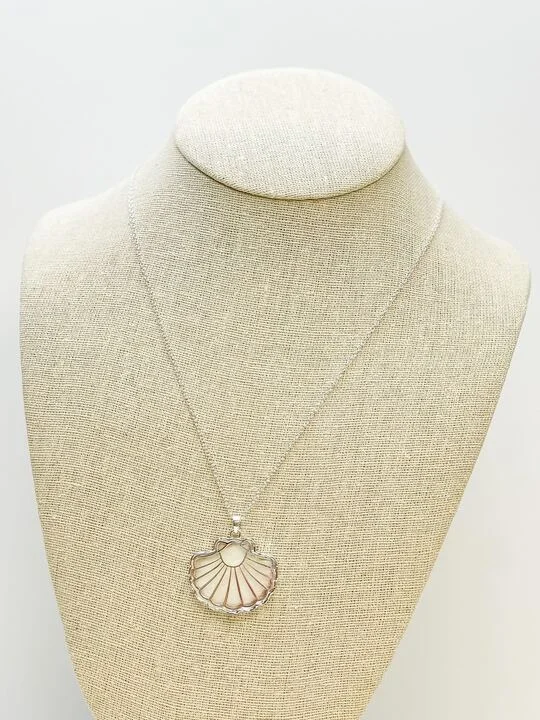 women silver chain necklaces -Silver Abalone Seashell Pendant Necklace