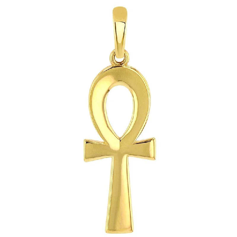 women jade necklaces -Solid 14K Yellow Gold Plain and Simple Egyptian Ankh Cross Pendant