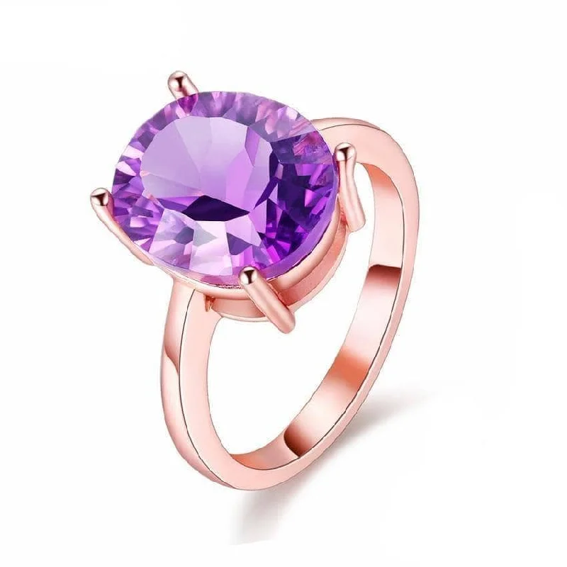 women engagement rings -Purple Amethyst Diamond Ring in Rose Gold