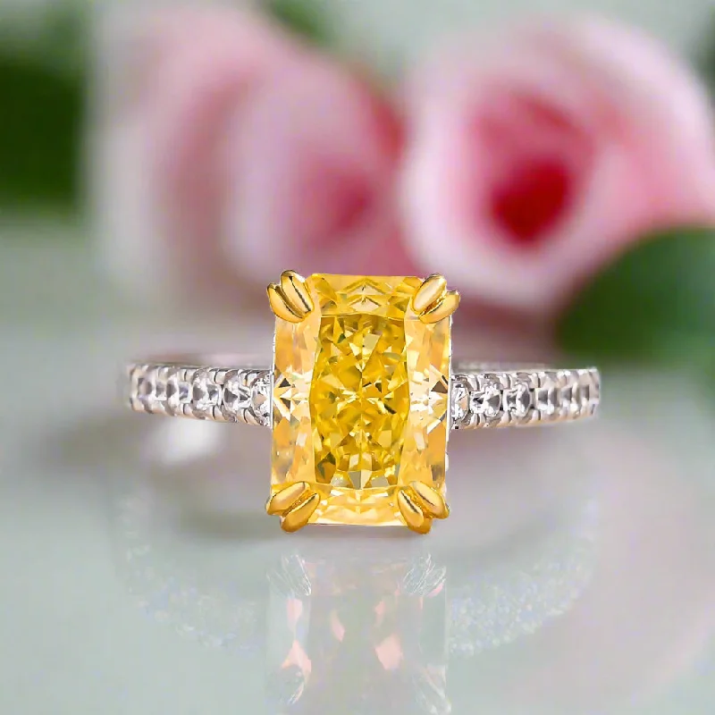 women classic engagement rings -Stunning Radiant Cut Yellow Sapphire Engagement Ring