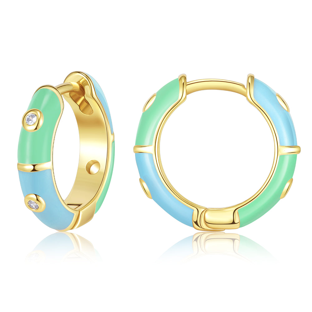 women handmade earrings -Dainty Dual-color Enamel Small Hoop Colorful Cute Huggie Earrings Color with Blue-Green