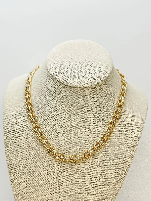 women long chain necklaces -Two Tone Gold Plated Link Necklace