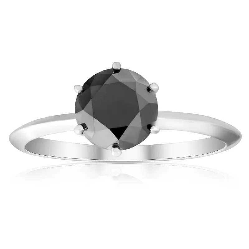 unique engagement ring designs -1 1/2 Ct Black Diamond Solitaire Engagement Ring 14k White Gold