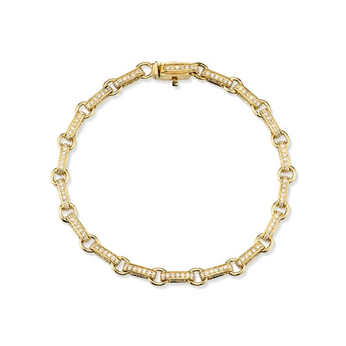 Gold & Diamond Small Rectangle Link Bracelet