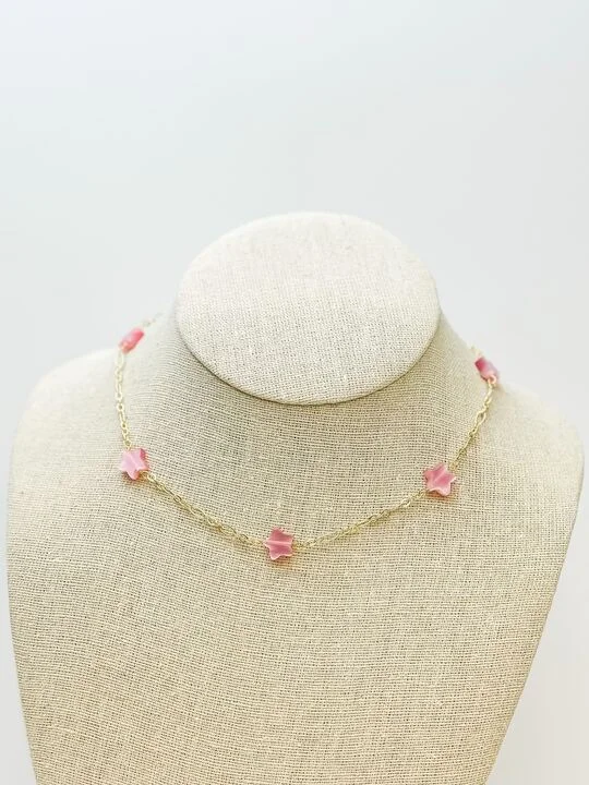 women rhinestone necklaces -Little Star Station Necklaces - Pink