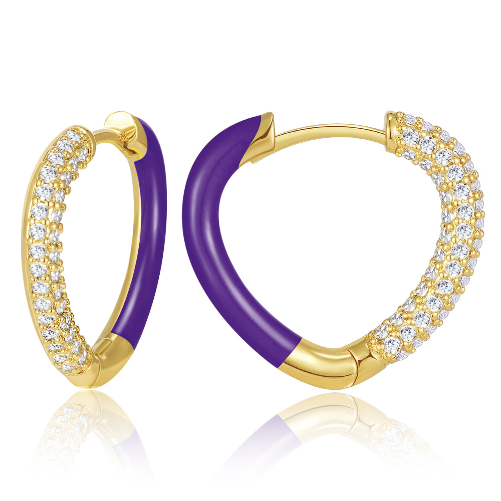 women ear cuff earrings -Enamel Heart-shaped Huggie Hoop Earrings - Purple