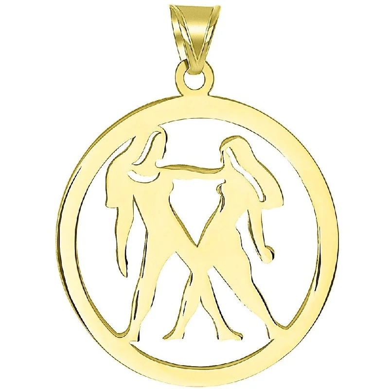 women gold necklaces -14k Yellow Gold Gemini Twins Zodiac Sign Cut-Out Disc Pendant