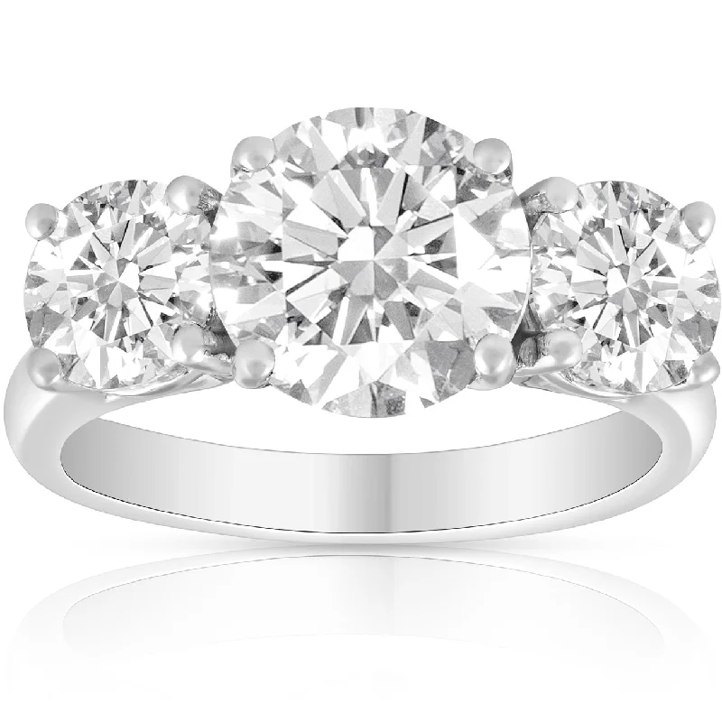 moissanite engagement rings -3 1/4 Ct Three Stone Diamond Engagement Ring 14k White Gold