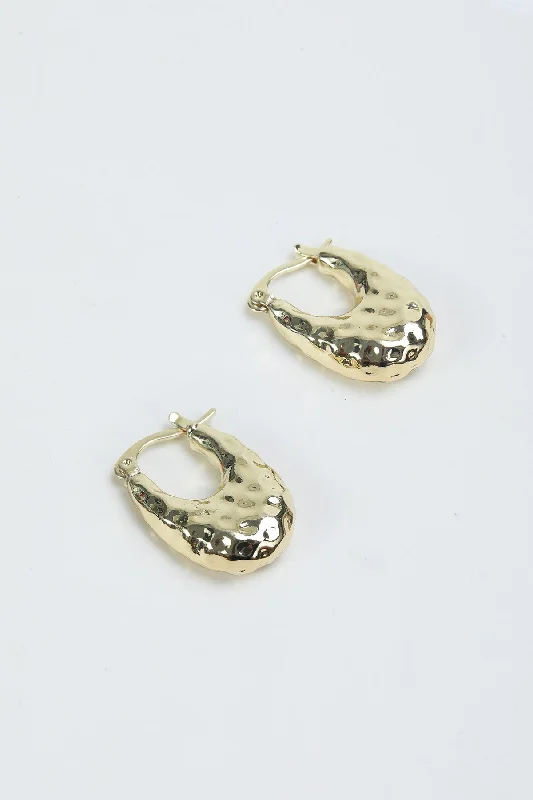 women sterling silver earrings -Chunky Hammered Gold Hoop Earrings