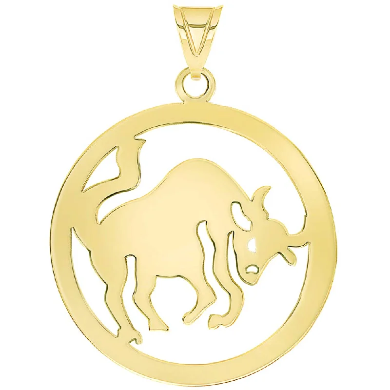 women infinity diamond necklaces -Solid 14k Yellow Gold Round Taurus Zodiac Sign Bull Disc Pendant