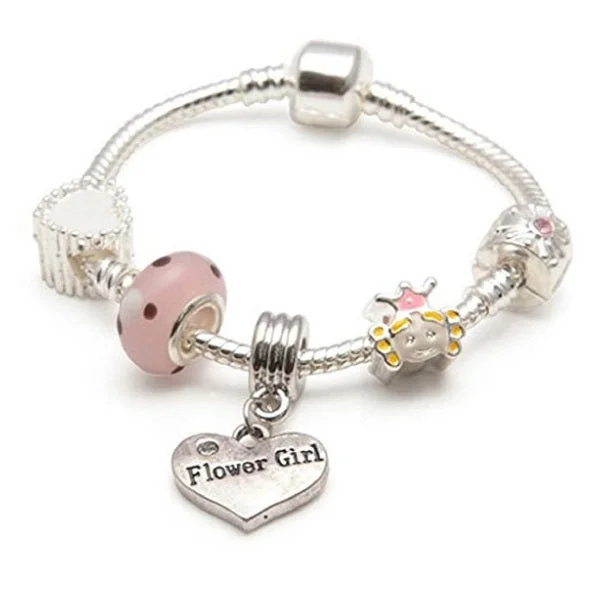 Children's Flower Girl 'Little Princess' Silver Plated Charm Bead Bracelet