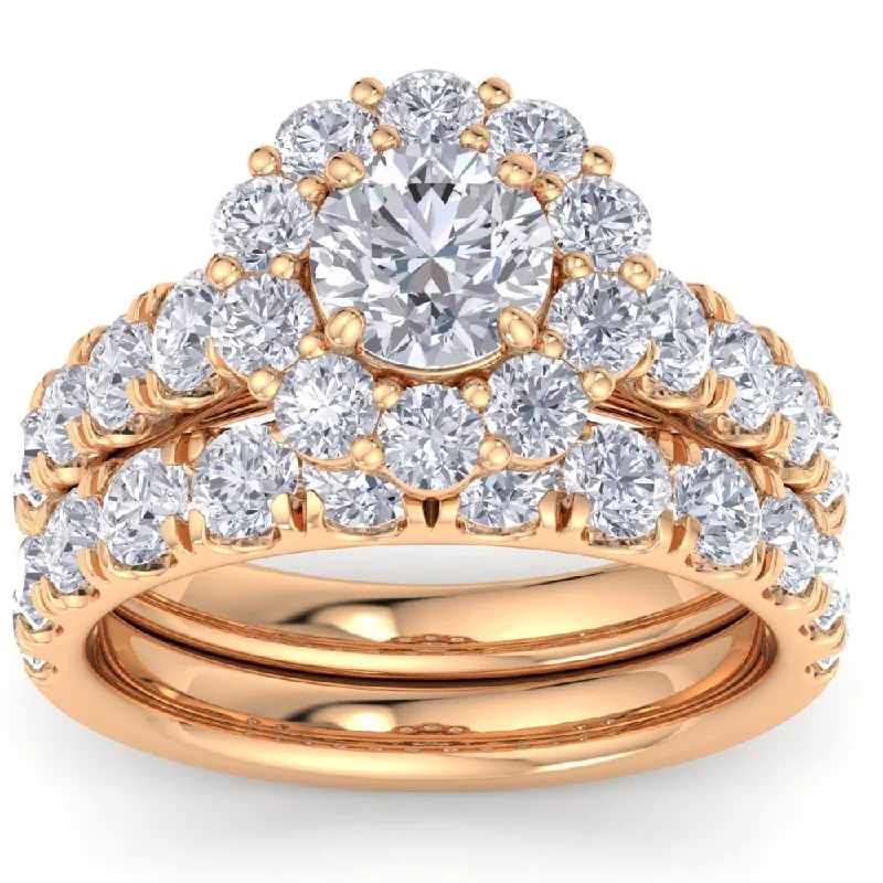 custom engagement rings -4Ct Diamond Halo Engagement Wedding Ring Set in White Yellow or Rose Gold