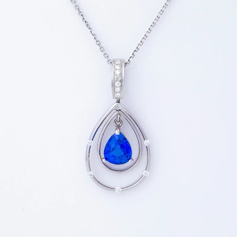 women pearl pendant necklaces -14kt White Gold Blue Sapphire and Diamond Pendant