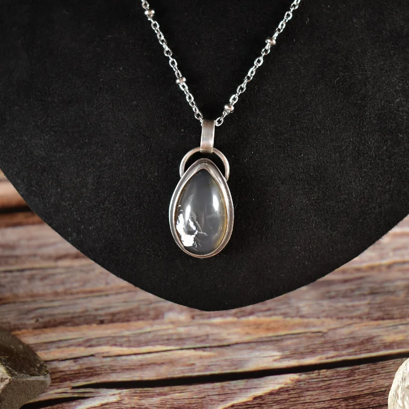 women designer necklaces -Gray Agate Sterling Silver Pendant Necklace