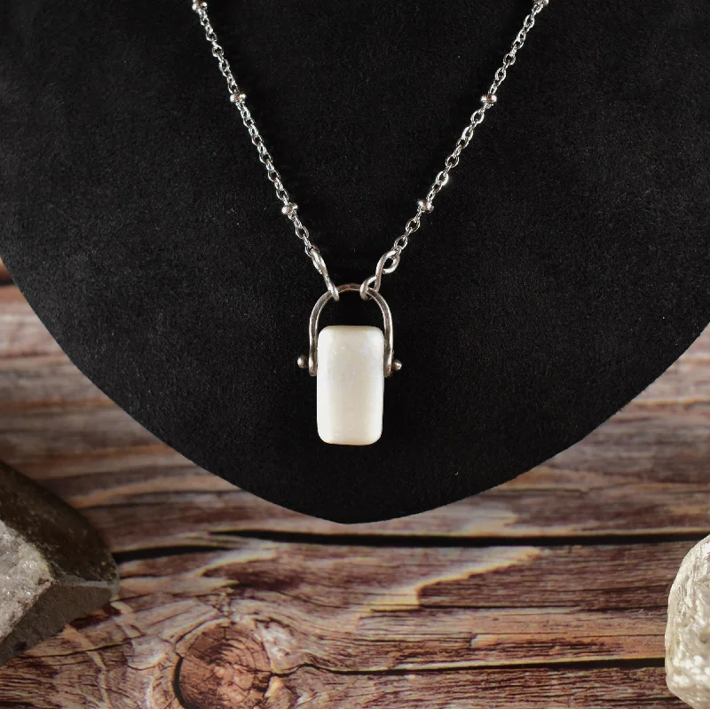 women wedding day necklaces -White Opal Silver Pendant Necklace