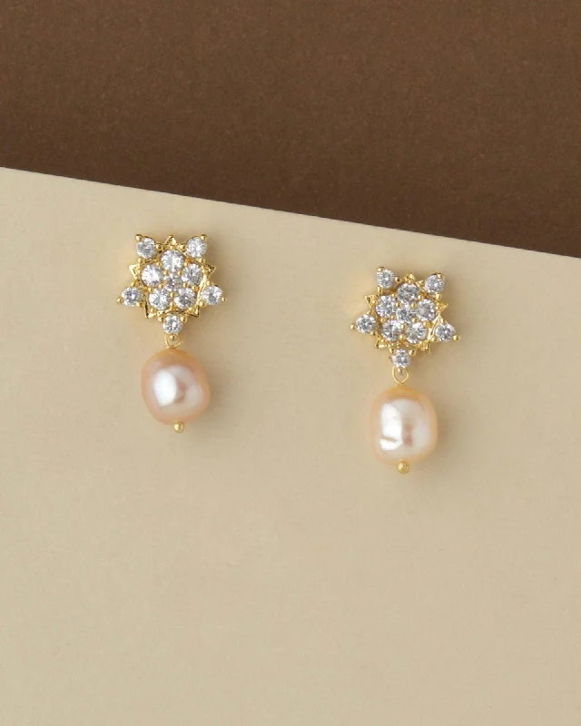 women colorful drop earrings -Floral and Smart Real Pearl Hang Earring