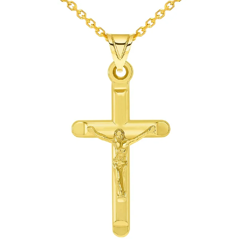 women zodiac necklaces -14k Yellow Gold Tube-Style Religious Crucifix Pendant with Cable, Curb, or Figaro Chain Necklaces