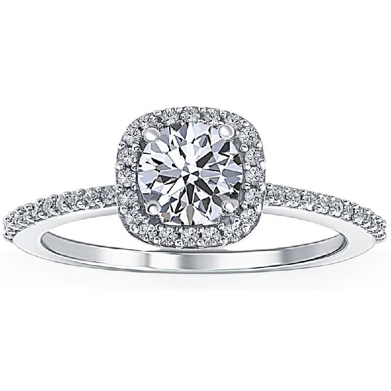 platinum diamond engagement rings -1 Ct Cushion Halo Diamond Engagement Ring 10k White Gold Lab Grown