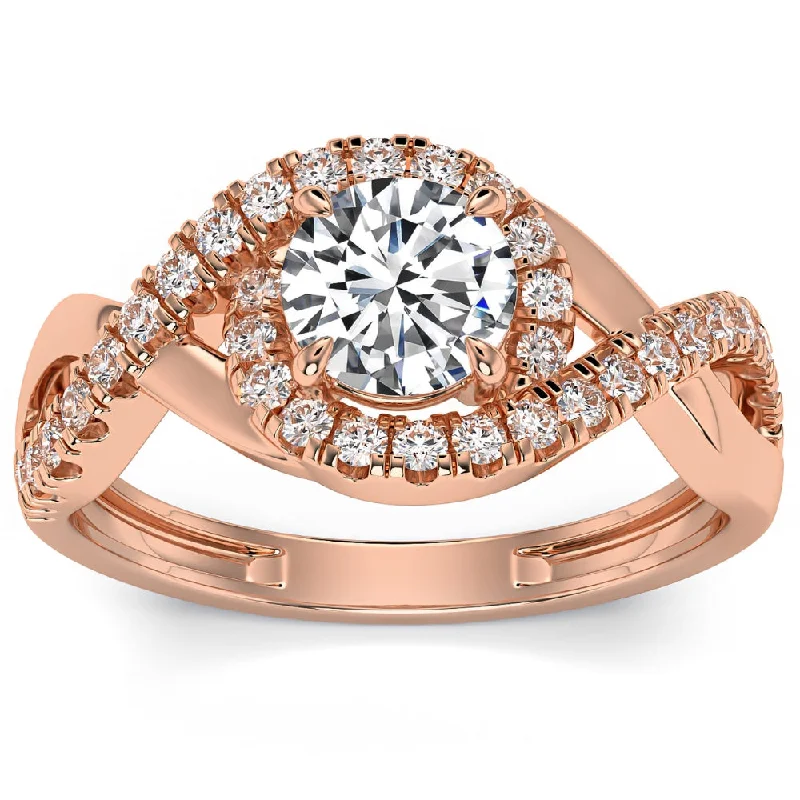 contemporary engagement rings -1 1/2Ct TW Twist Halo Diamond Engagement Ring (1ct Center) 14k Gold Lab Grown