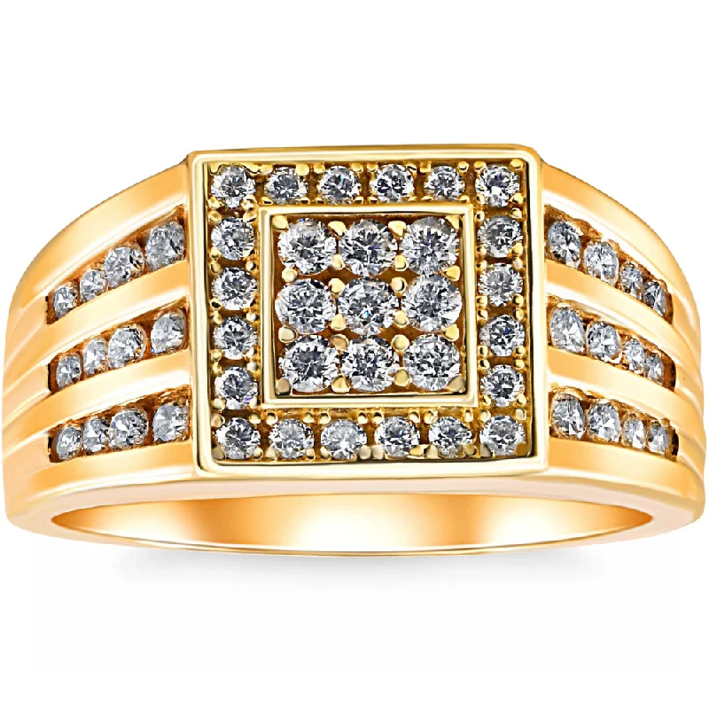 antique diamond engagement rings -1Ct TW Diamond Men's Anniversary Wedding Ring High Polished Band 10k Yellow Gold