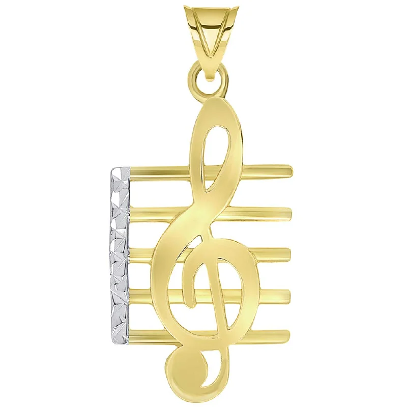 women zodiac necklaces -14k Yellow Gold Textured G Clef Musical Note On Staff Pendant