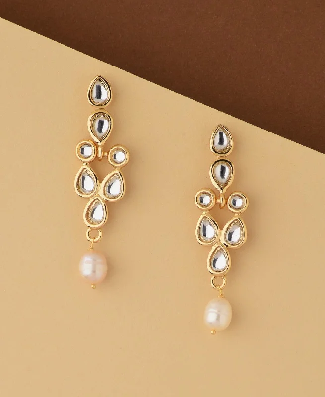 women statement drop earrings -Ethnic Real Pearl Hanging Earring