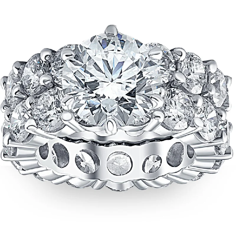 unique engagement rings -9 1/2Ct TW Diamond Eternity Engagement Wedding Ring Set 14k White Gold Lab Grown