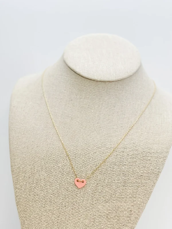 women cuff necklaces -Simple Pink Cutout Heart Necklace