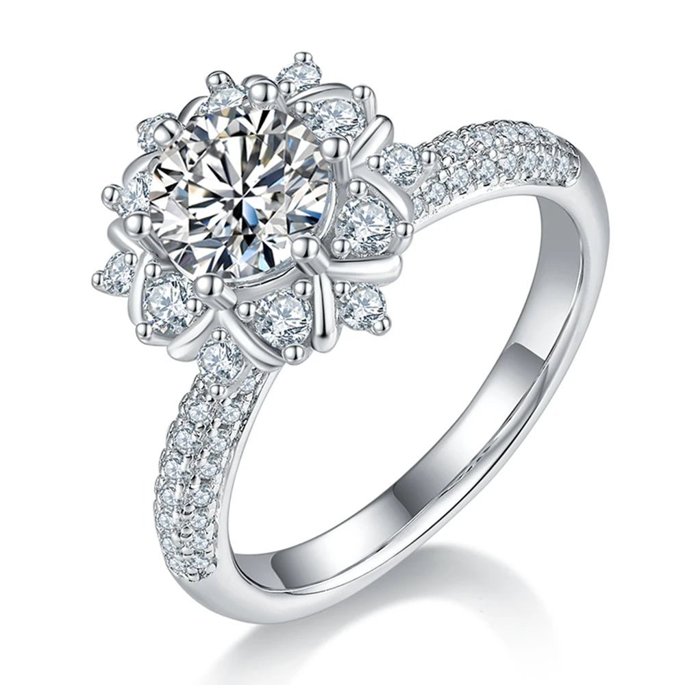 classic solitaire engagement rings -6.5mm Round Cut Diamond Flower Engagement Ring