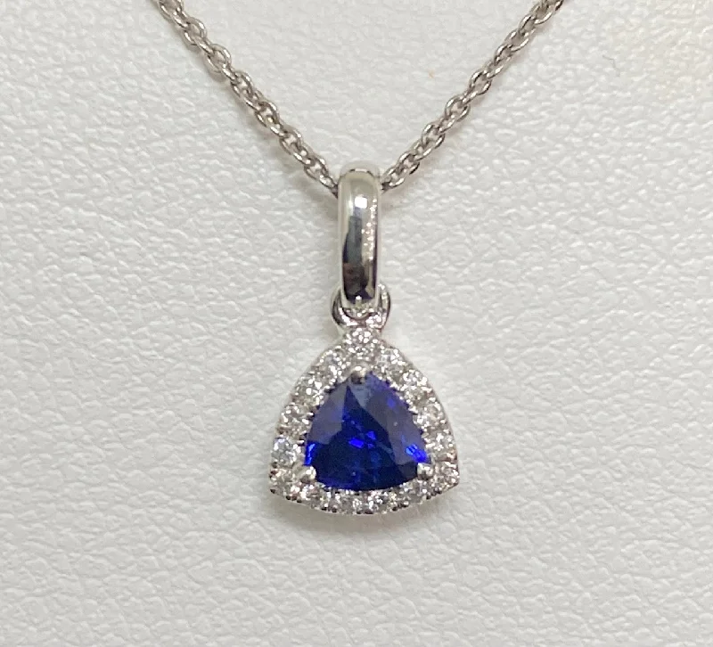 women circular necklaces -14kt White Gold Trillion Sapphire and Diamond Pendant