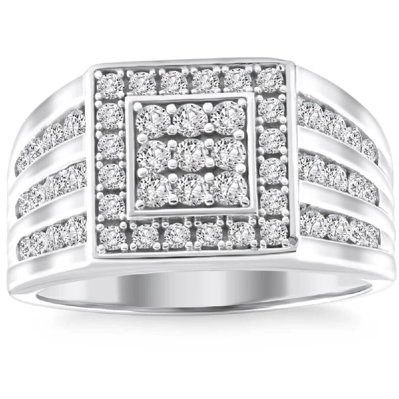 double band engagement rings -1Ct TW Diamond Men's Anniversary Wedding Ring High Polished Band 10k White Gold