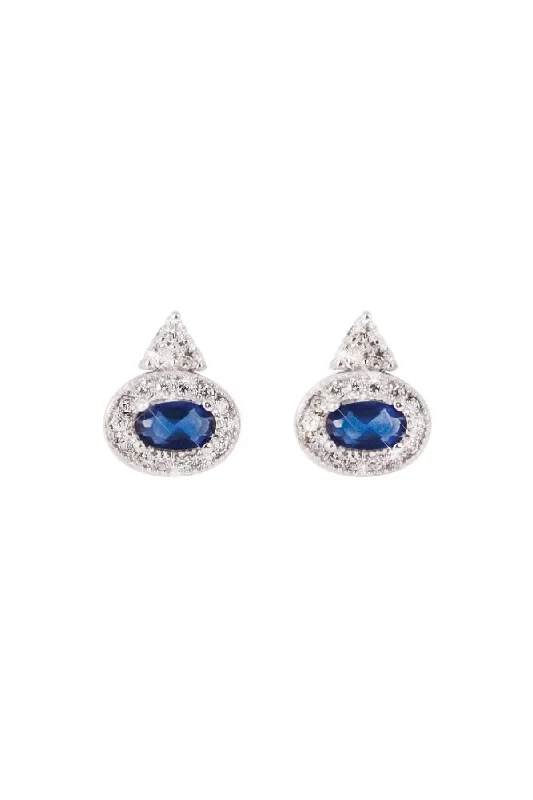 women geometric earrings -Silver Oval Sapphire Earrings