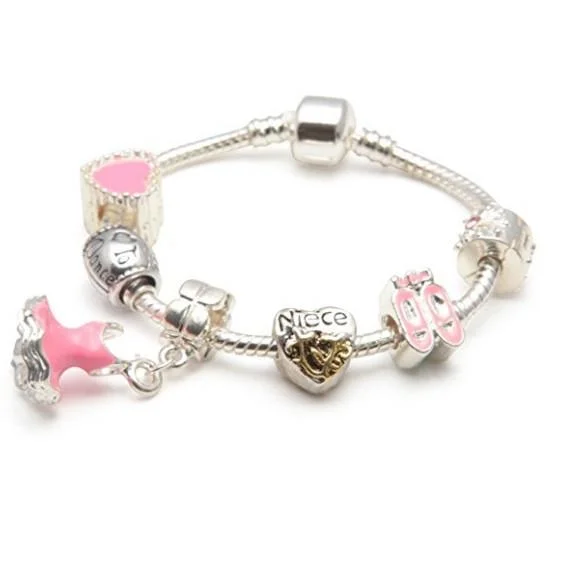 Children's Niece 'Love To Dance' Silver Plated Charm Bead Bracelet