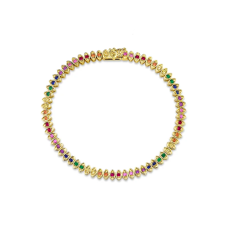 Gold & Rainbow Marquise Eye Tennis Bracelet