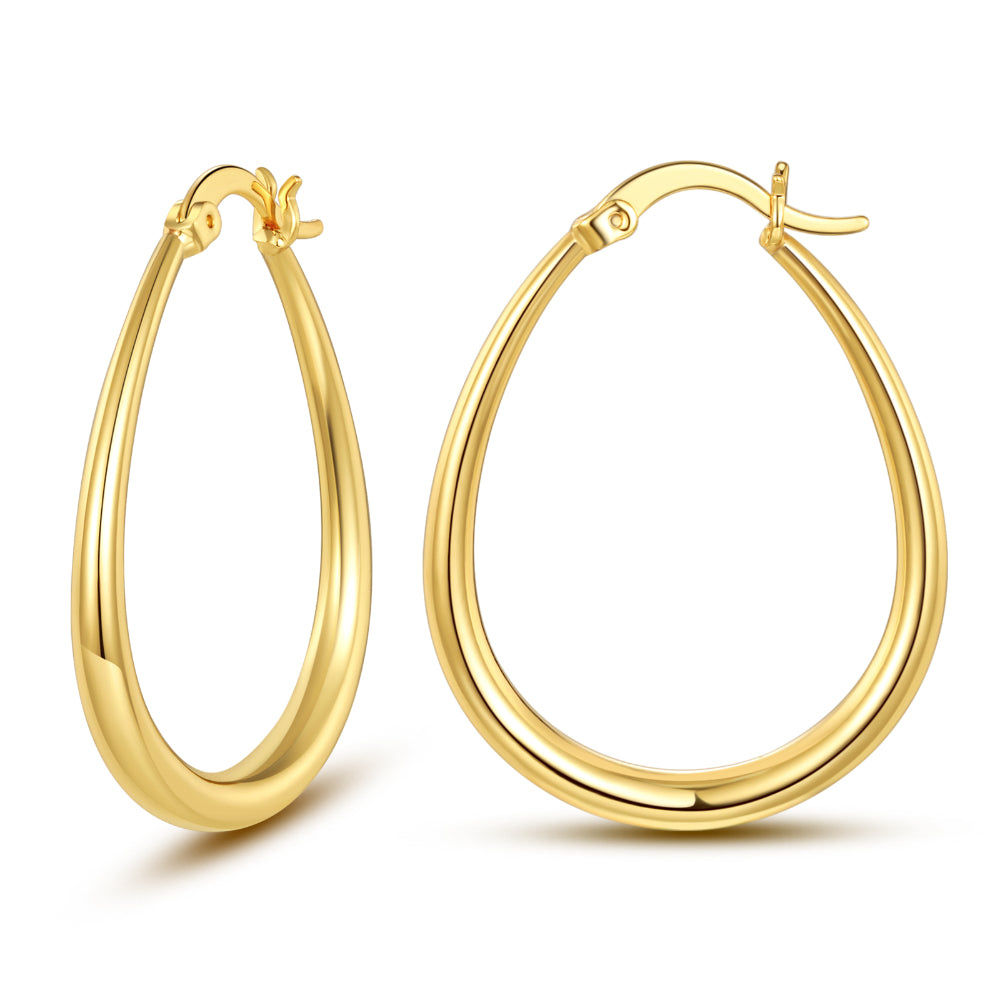 women pearl stud earrings -Chunky Oval Hoop Earrings