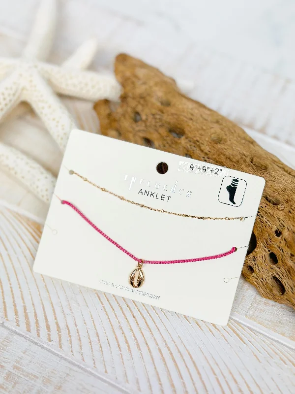 Sealife Ankle Bracelet Set - Pink Seashell