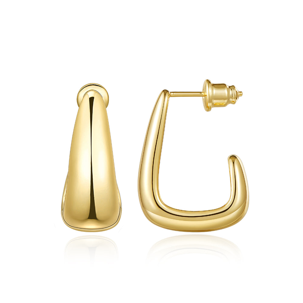 women heart-shaped earrings -14K Gold Plated Lightweight Chunky Gold Hoop Earrings- Dome Huggie Hoop