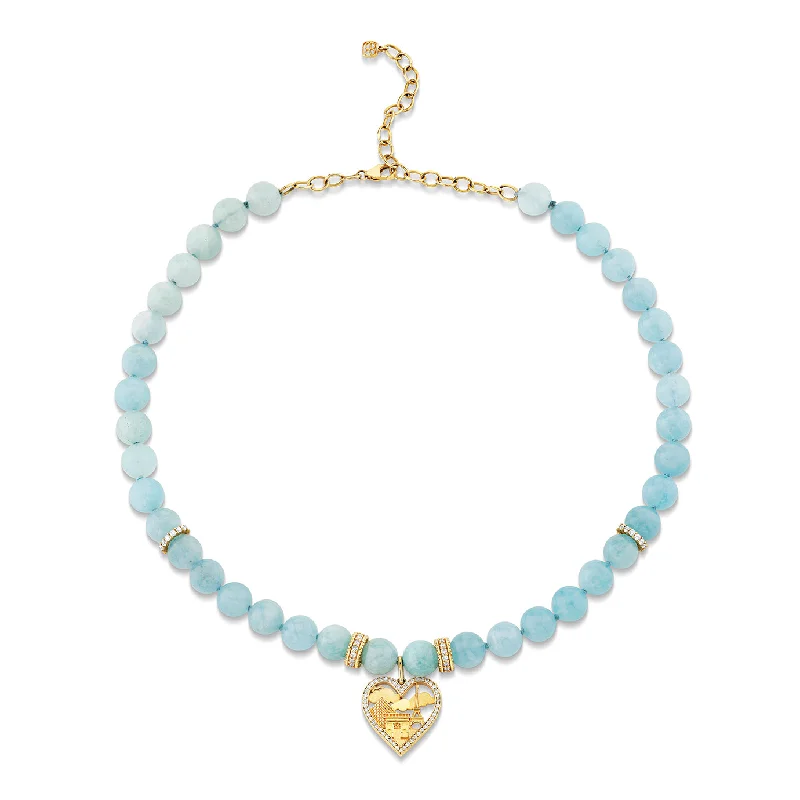 women designer gold necklaces -Gold & Diamond France Aquamarine Necklace