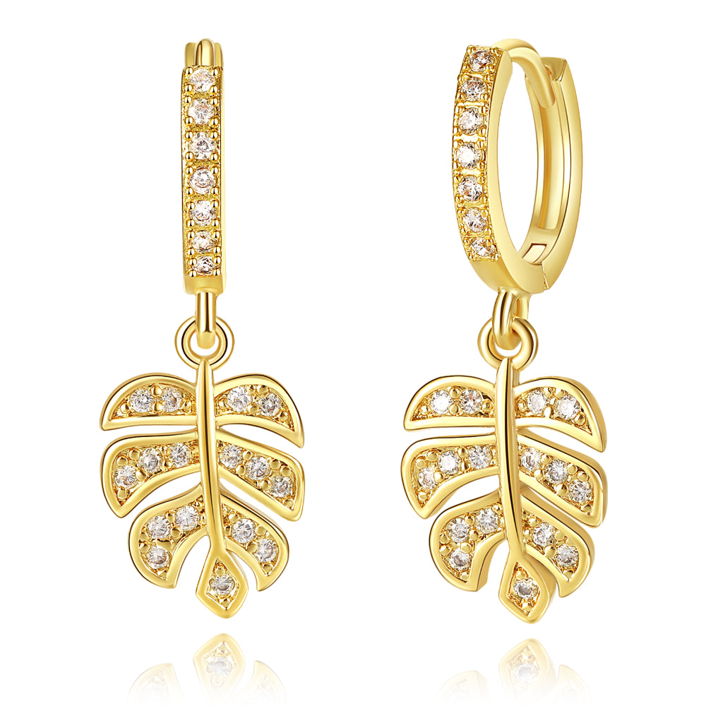 women vintage earrings -14K Gold Dangle Drop Hoop Earrings for Women Girls- Leaf