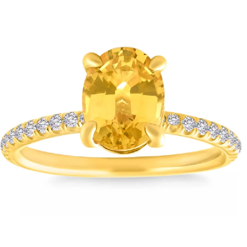 contemporary engagement rings -2 3/4Ct Oval Yellow Sapphire & Diamond Ring 14k Yellow Gold Lab Grown