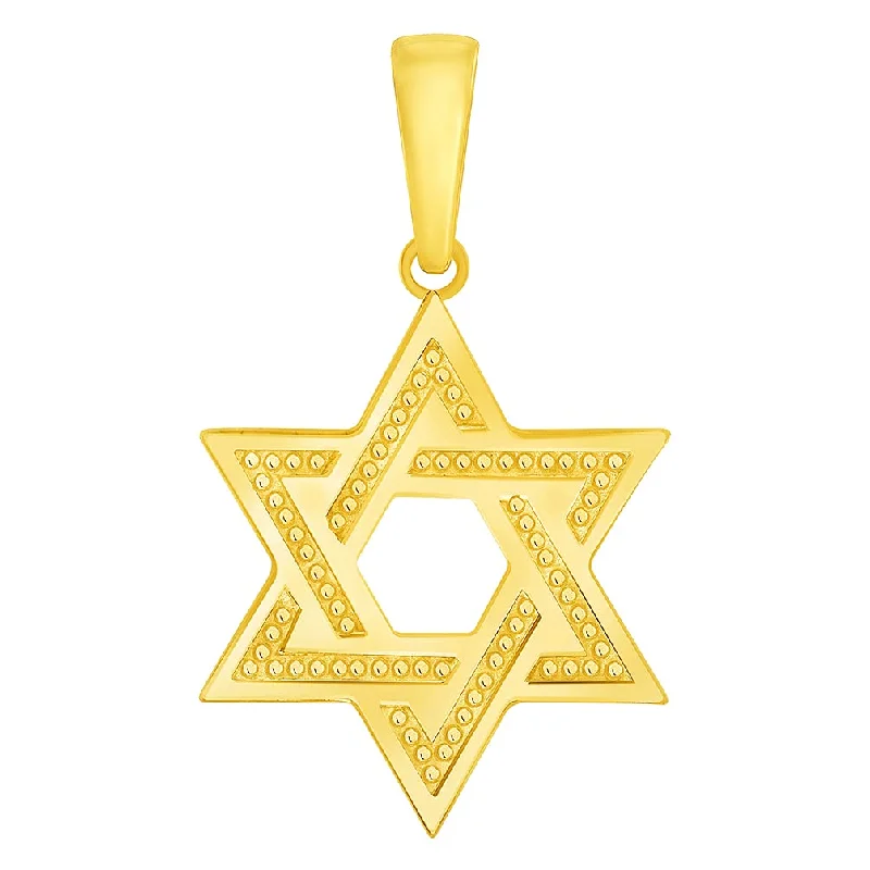 women fashion necklaces -14k Yellow Gold Textured Shield of David Hebrew Star Pendant